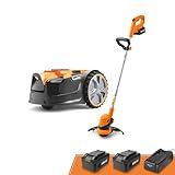 LawnMaster OcuMow™ Roboter-Rasenmäher mit kabellosem 24V MAX 10-Zoll-Gras-Trimmer-Kombi-Set, optische Navigation, automatische Hindernisvermeidung, punktgenauer Schnitt.