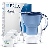 BRITA Wasserfilter Kanne Marella blau (2,4l) inkl. 3x MAXTRA PRO All-in-1 Kartusche – Filter zur Reduzierung von Kalk, Chlor, Blei, Kupfer & geschmacksstörenden Stoffen im Wasser